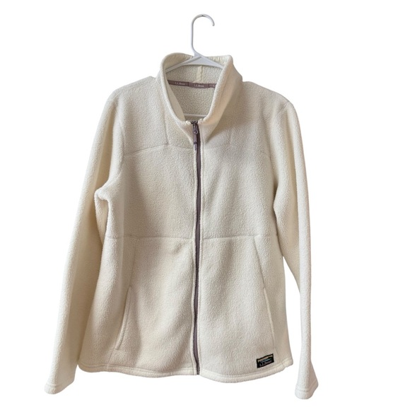 L. L. Bean Katadin Fleece Jacket Sweater Size LG Cream Zip Up Outdoors Hiking - Picture 11 of 11